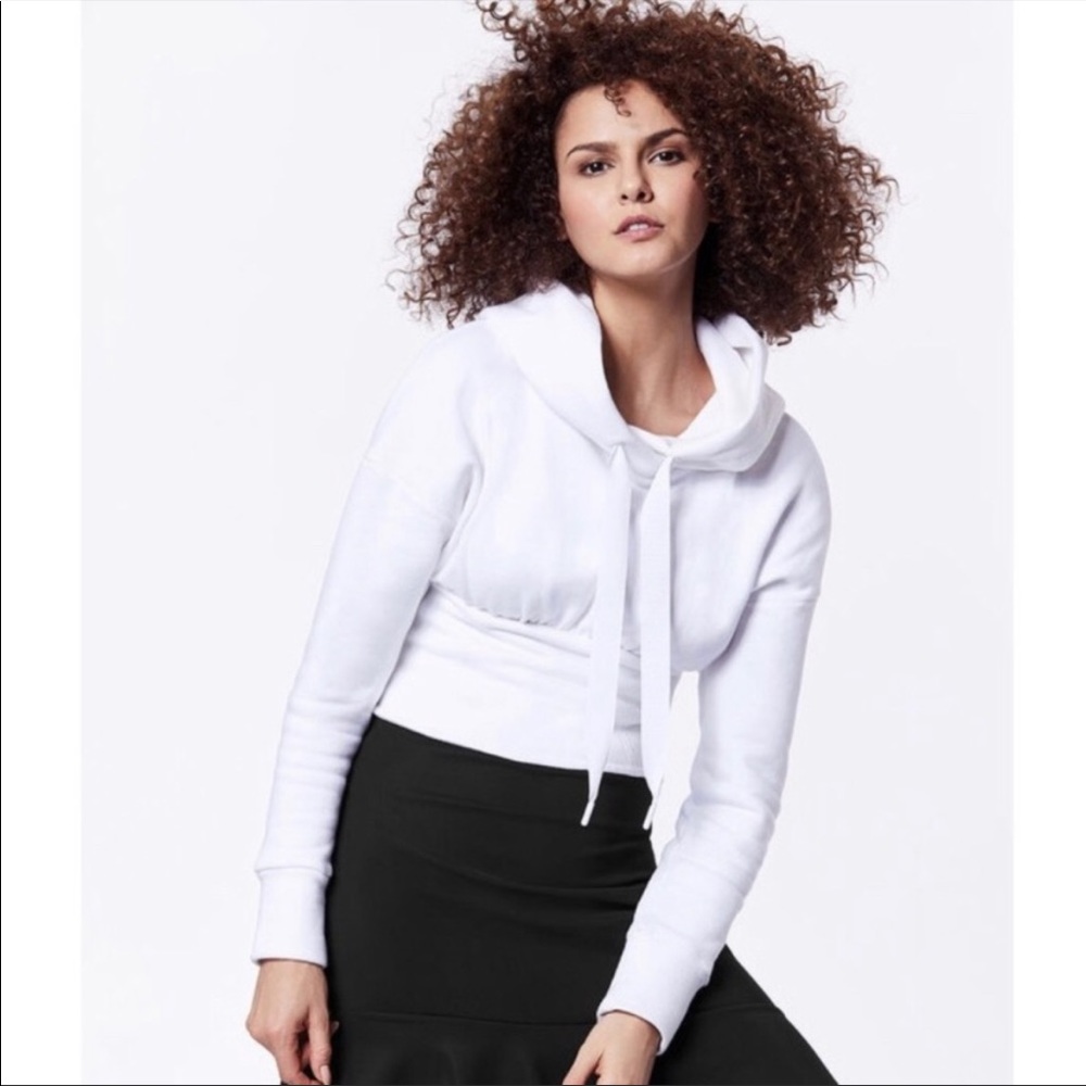 Carbon38 White Lace Up Corset Hoodie French Terry Sweatshirt Size Small - Picture 13 of 13